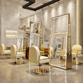 Neues Design doppelte Seite Liga Golde Styling Barber Shop Möbel Friseur Make -up LED Floor Beauty Salon Mirror